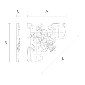 N-326 Corner Onlay with Strapwork and Floral Details from solid wood